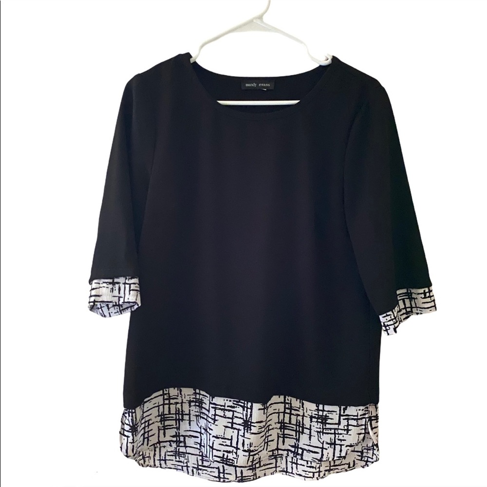 Mandy Evans Black & White Layered Blouse Top Geometric Pattern